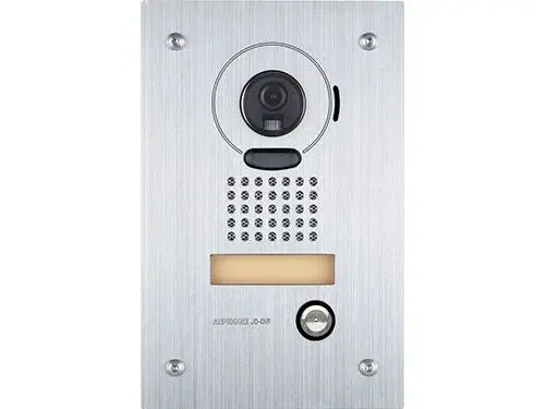 Complete Aiphone JOS-1FW video intercom kit including 7-inch JO-1MDW monitor, JO-DVF flush door station, and PS-1820UL; view, talk, unlock via mobile app.